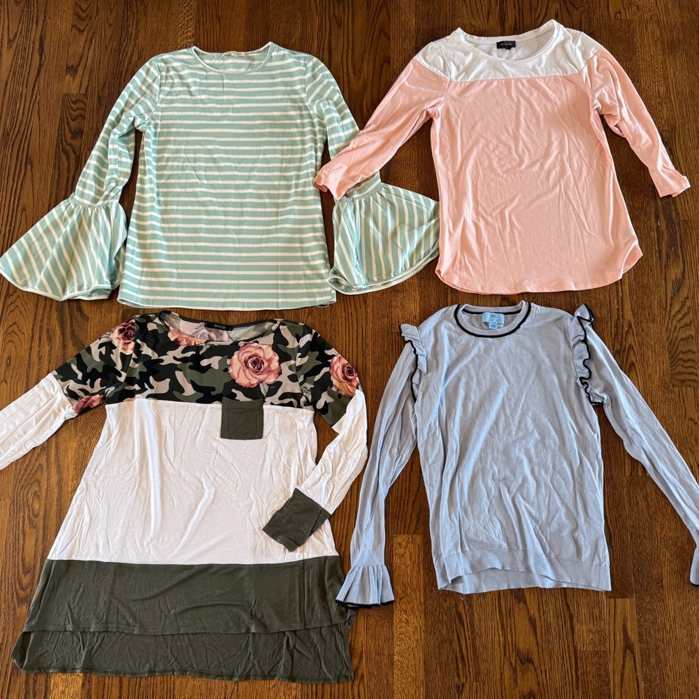 Striped Green and White Bell Sleeve Top